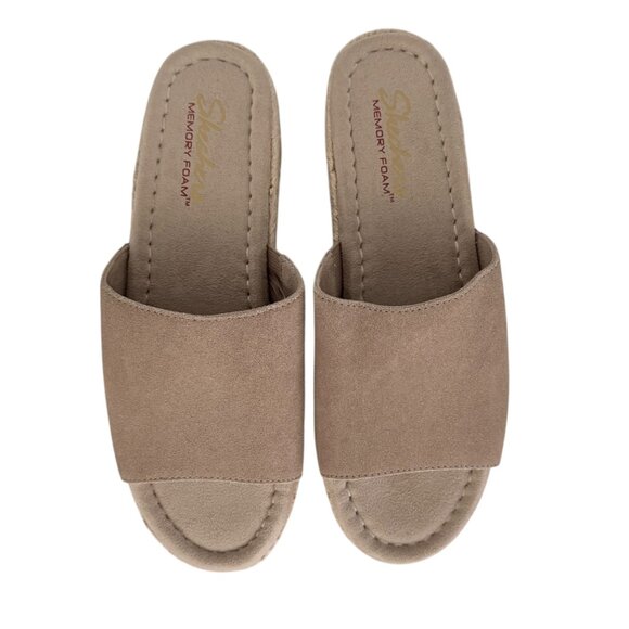 Skechers Suede Taupe Espadrilles Open Back Slip On Slide Sandal NWOT (8) - Picture 4 of 15